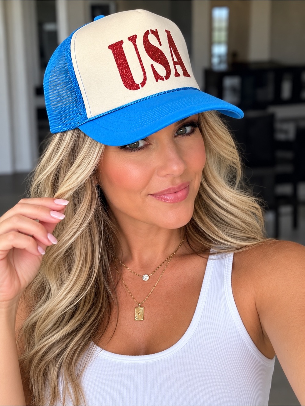 USA Trucker Hat in White and Blue